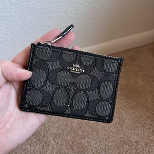 Coach small black leather card wallet with zipper coin pouch